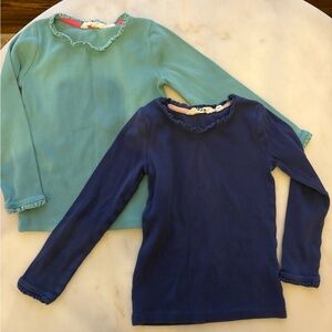 Set of 2 Long Sleeve Ruffle Tops - Navy and Teal